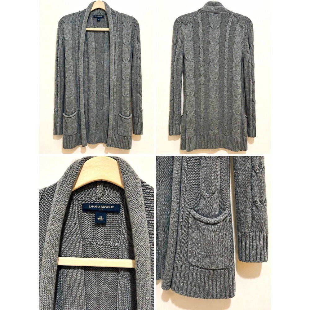 Banana Republic Women’s Gray Cable-Knit Open Front V-Neck Cardigan XS